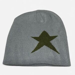 Light grey and army green  star graphic winter beanie